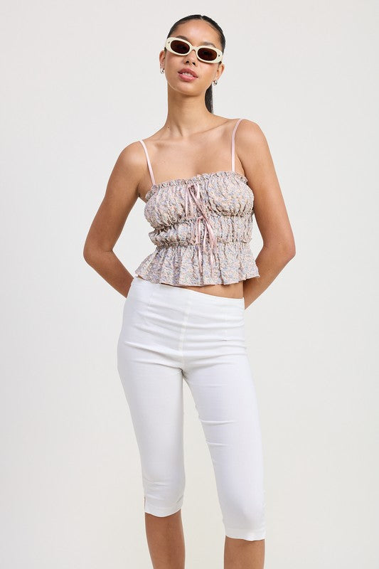 AVAH-Playful Femininity Floral Cami Crop Top with Ruffles-Pink