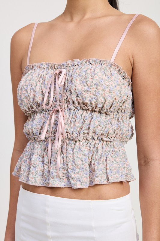 AVAH-Playful Femininity Floral Cami Crop Top with Ruffles-Pink