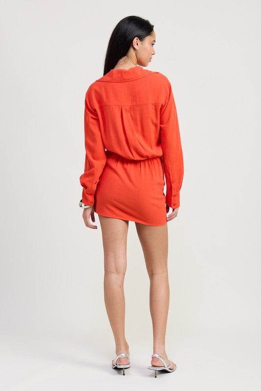 AVAH-Garnet Glow Long Sleeve Mini Dress-Red