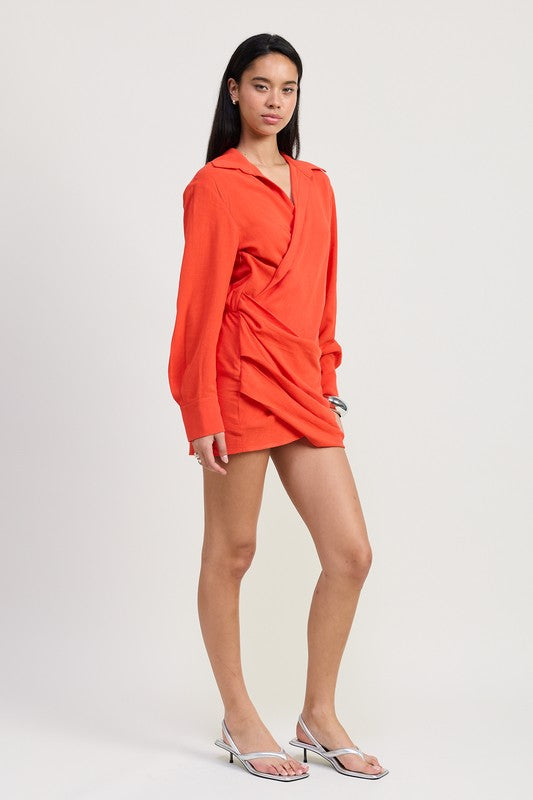 AVAH-Garnet Glow Long Sleeve Mini Dress-Red
