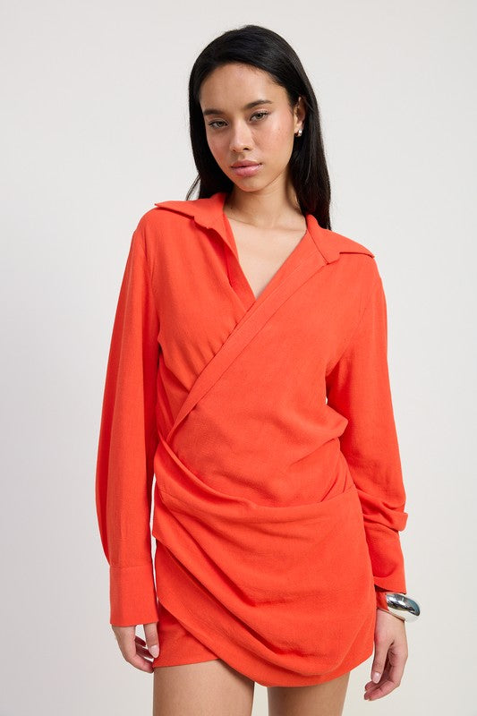 AVAH-Garnet Glow Long Sleeve Mini Dress-Red