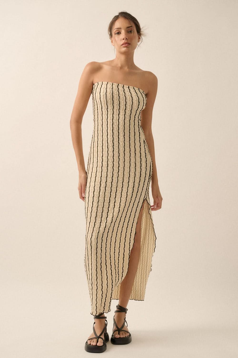 AVAH-Desert Mirage Bodycon Maxi Dress-Natural-Beige