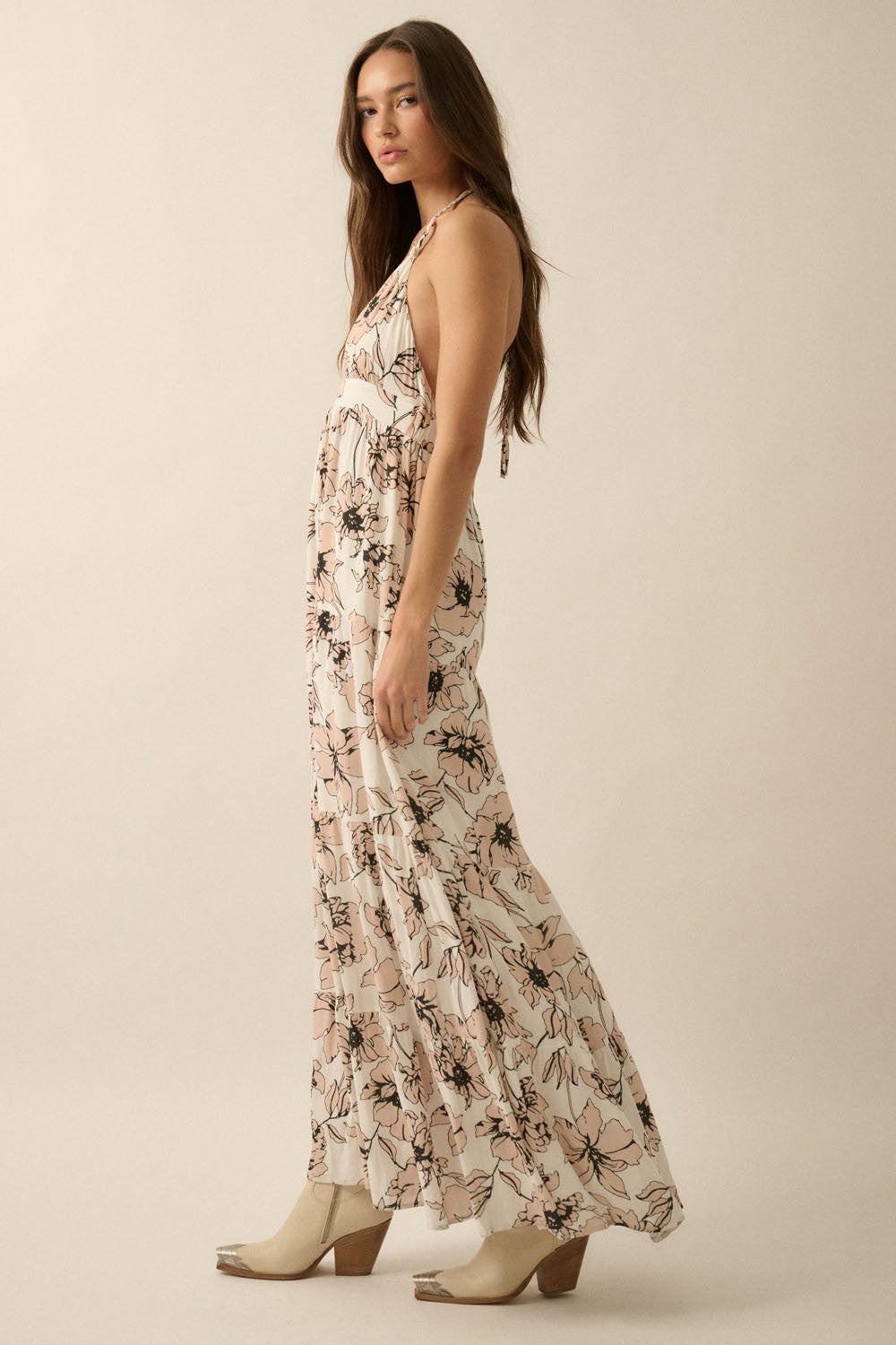 AVAH-Valentina Bloom Halter Neck Dress-Off White
