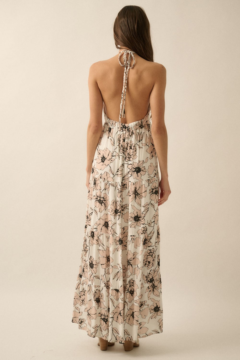 AVAH-Valentina Bloom Halter Neck Dress-Off White