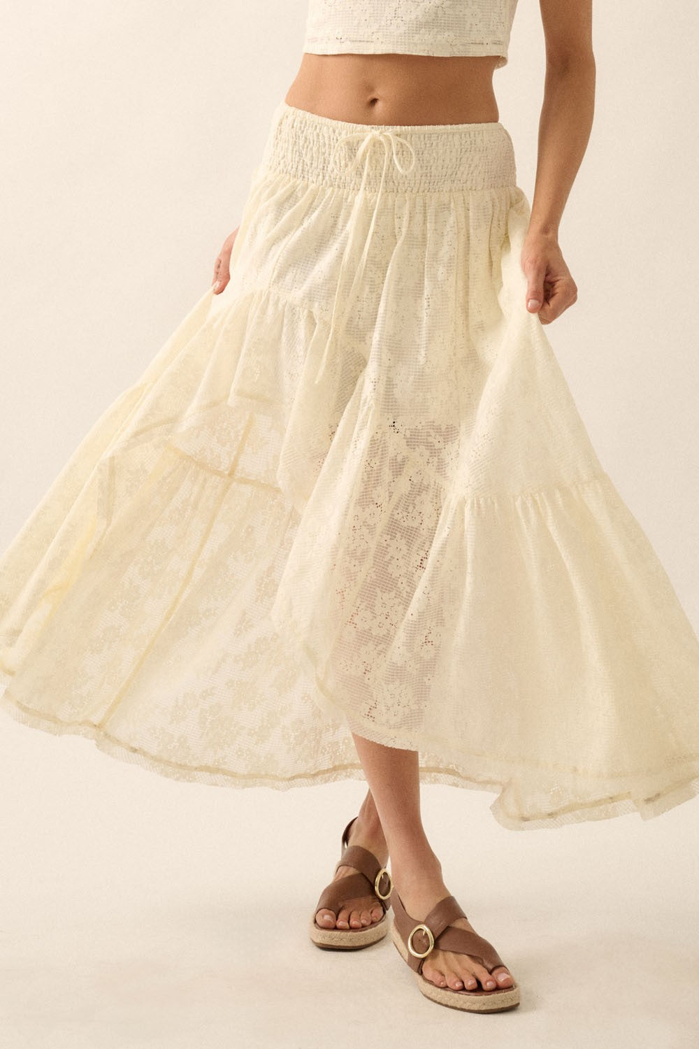 AVAH-Morning Haze Asymmetrical Lace Skirt-Cream