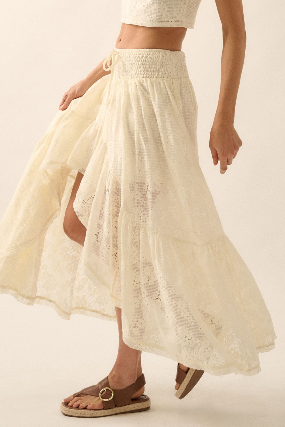AVAH-Morning Haze Asymmetrical Lace Skirt-Cream