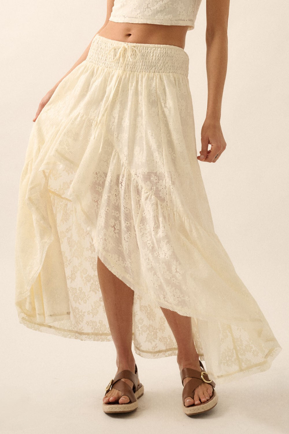AVAH-Morning Haze Asymmetrical Lace Skirt-Cream