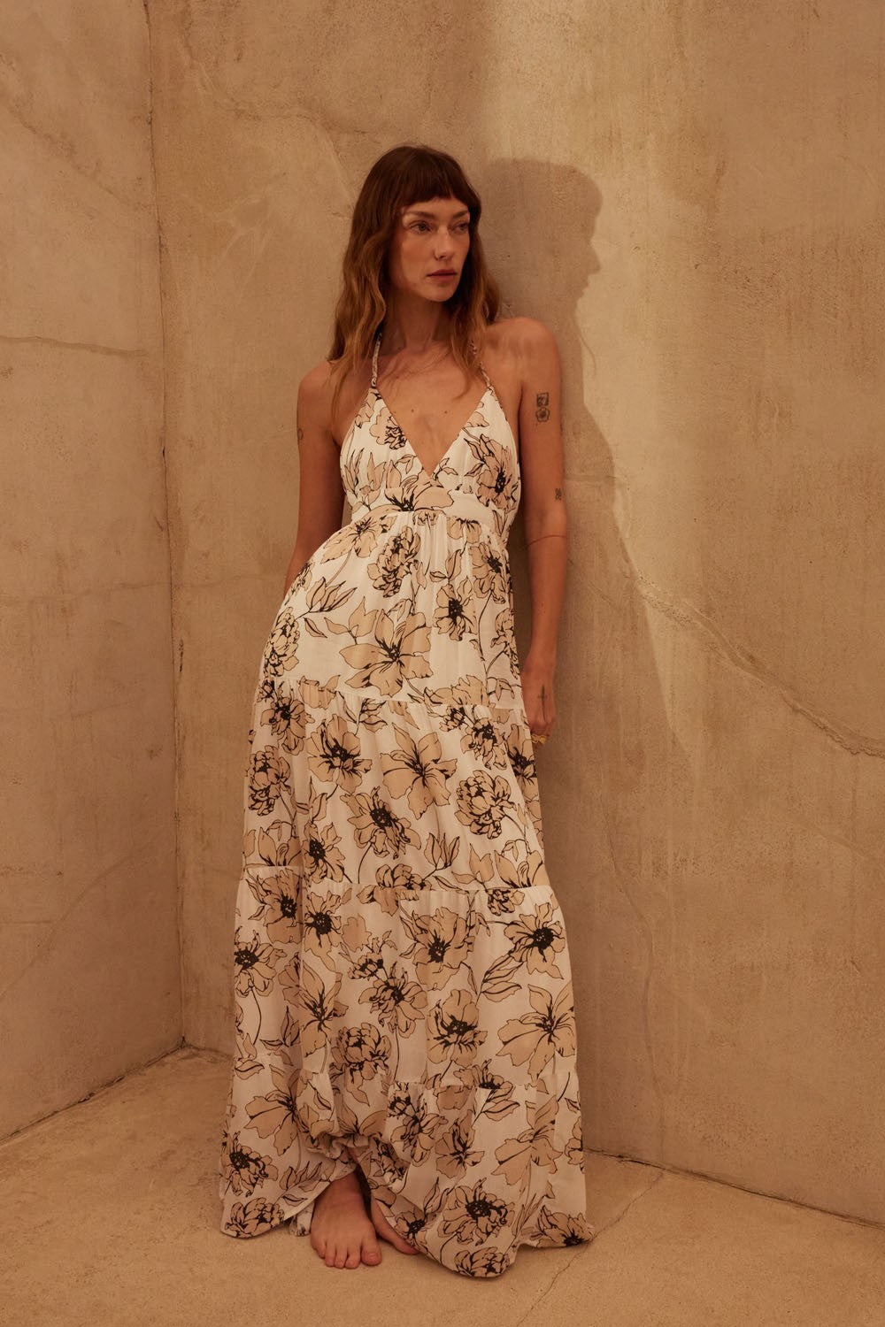 AVAH-Valentina Bloom Halter Neck Dress-Off White