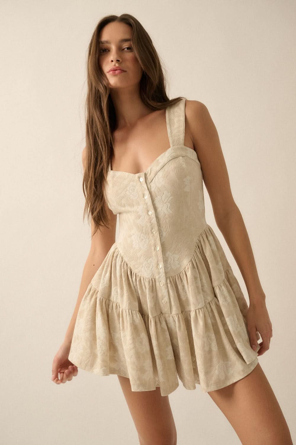 AVAH-Seraphina Sweetheart Neck Romper-Oatmeal-Beige