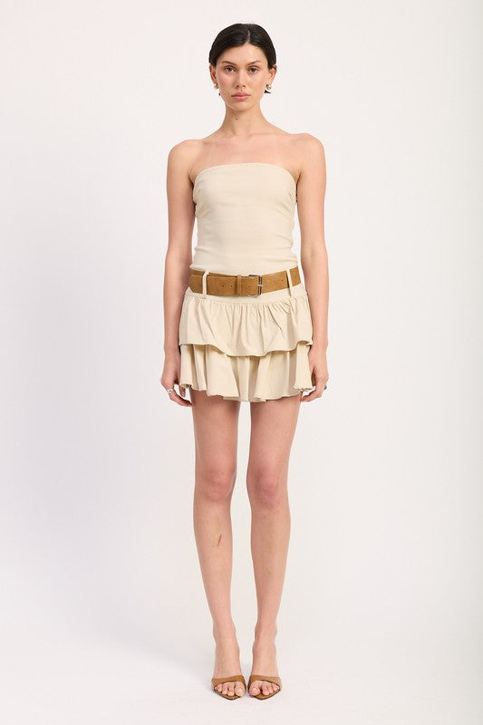 AVAH-Desert Muse Strapless Belted Mini Dress-Beige