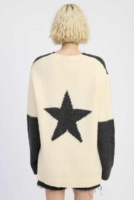 back view showing reversed star pattern in ivory and charcoal