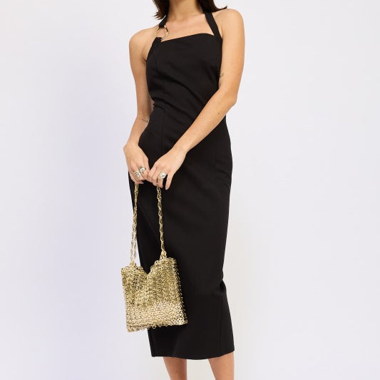 AVAH black halter midi dress with square neckline front view