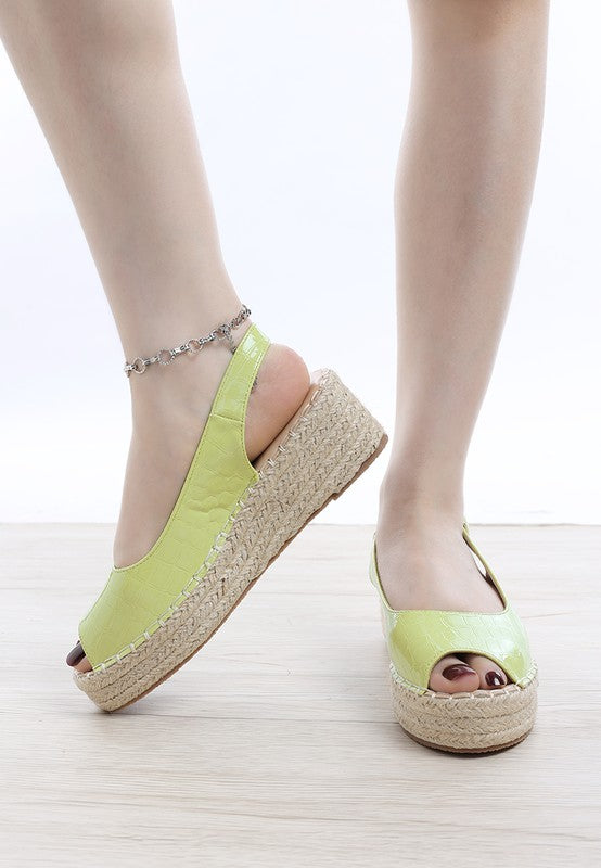 AVAH-Emma Faux Leather Peep Toe Sandals-Green