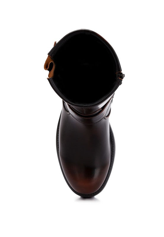 Rugged Charm Faux Leather Buckle Boots-Brown-Avah