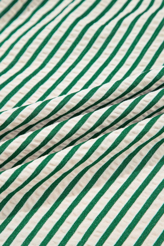 Close up of green and white striped fabric