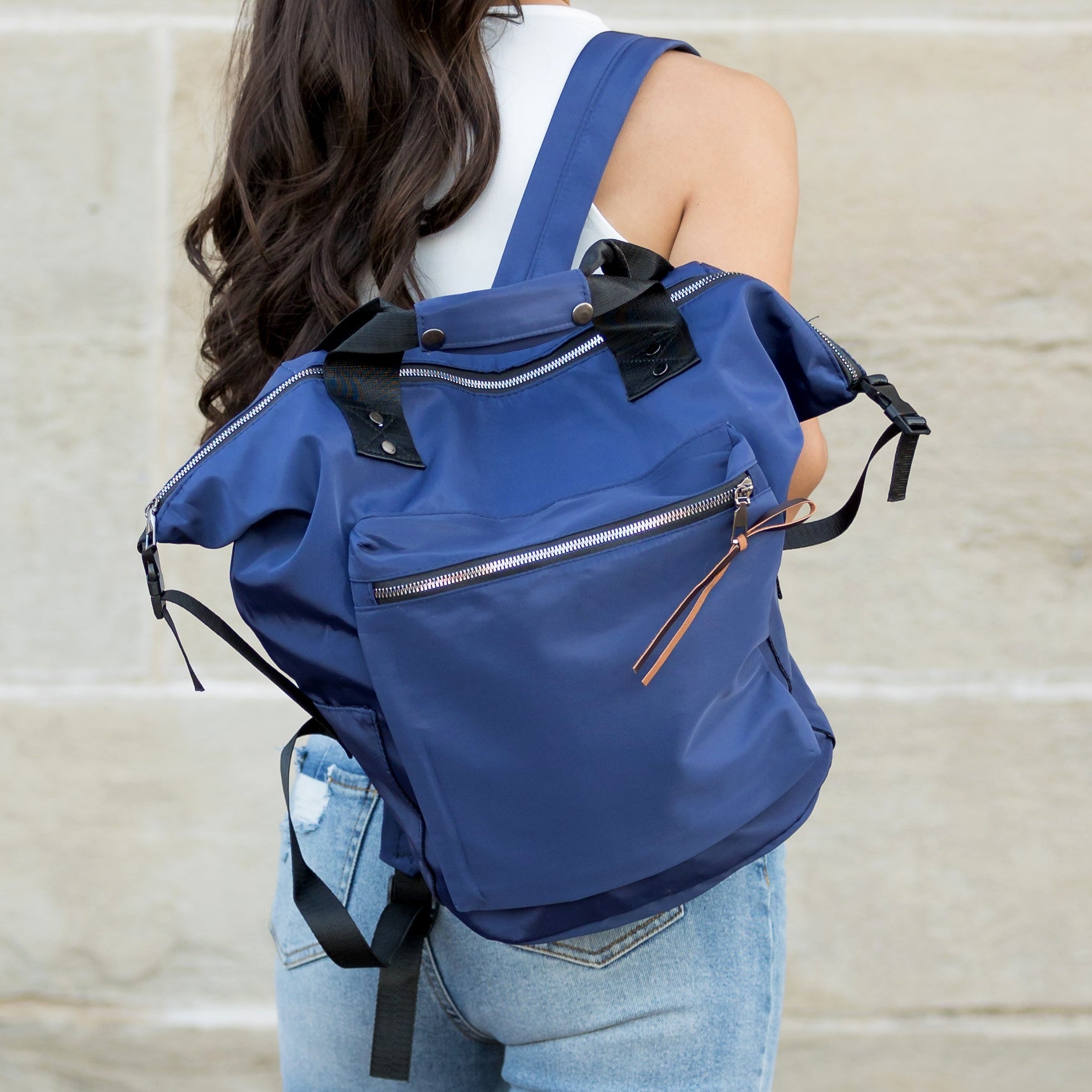 AVAH - navy utility backpack with front zip pocket and adjustable backpack straps