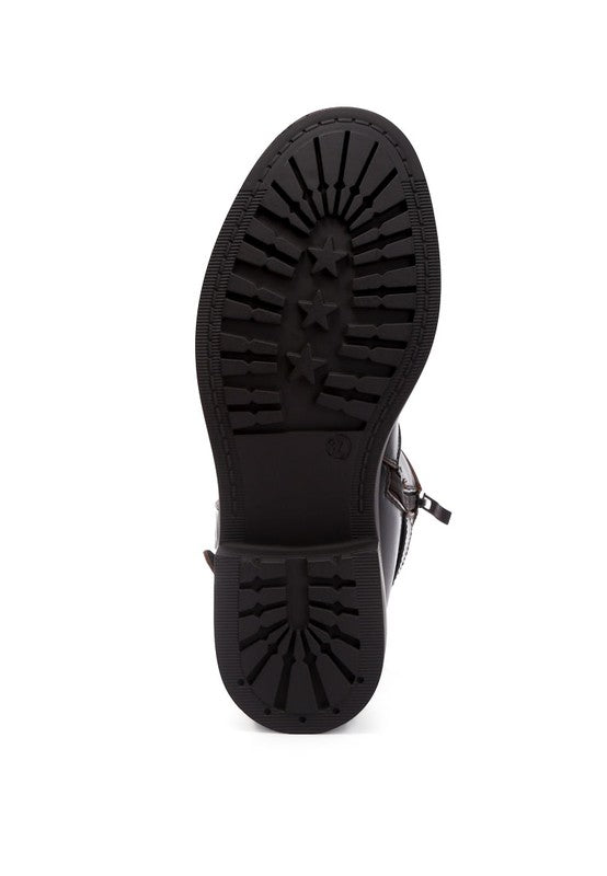 Rugged Charm Faux Leather Buckle Boots-Brown-Avah