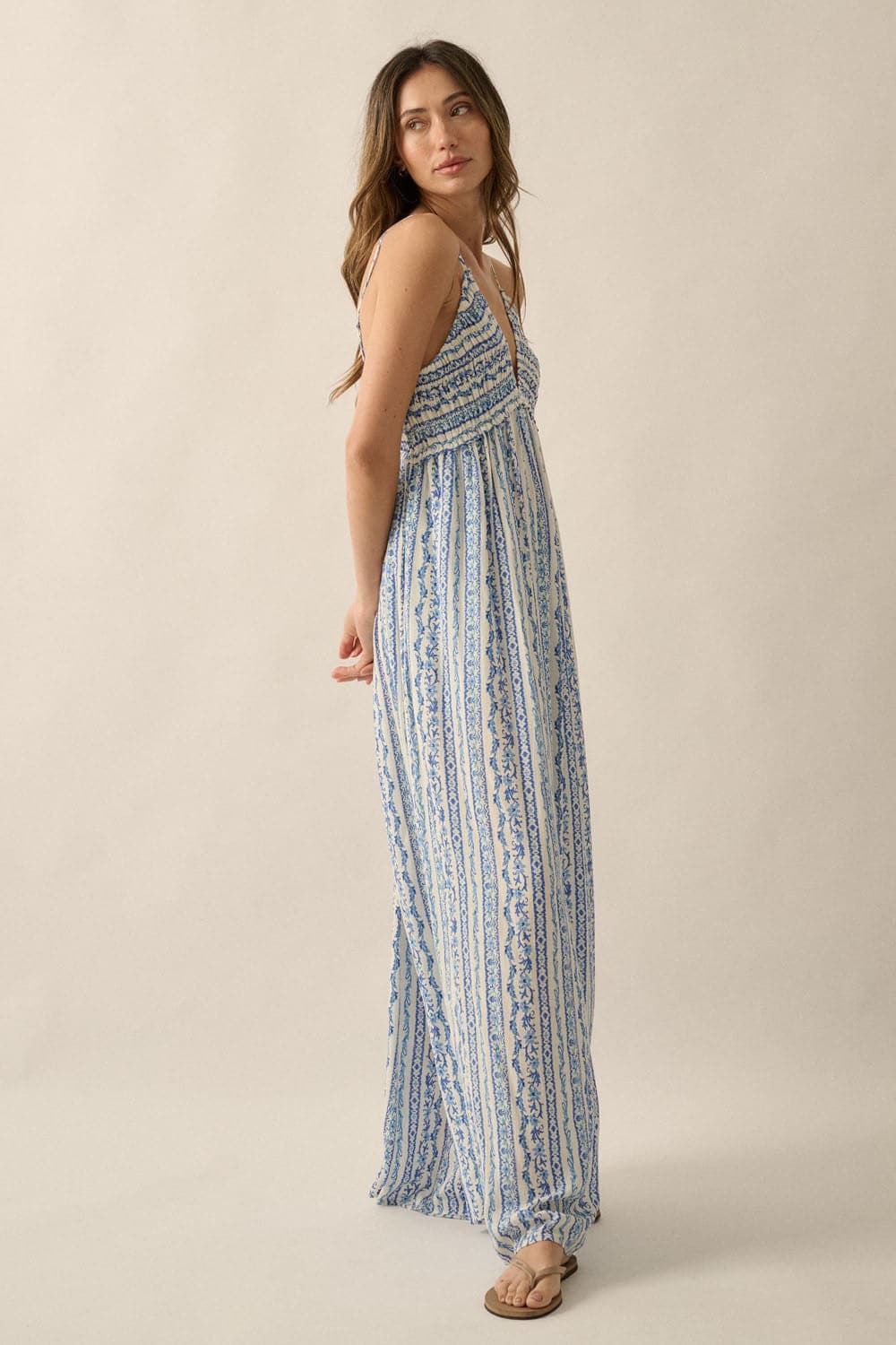 AVAH-Mediterranean-Breeze-V-Neck-Wide-Leg-Jumpsuit-Blue and White