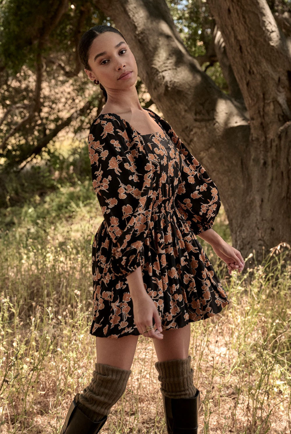 Autumn-Whispers-Square-Neck-Floral-Mini-Dress-Black-Rust-Floral-Avah