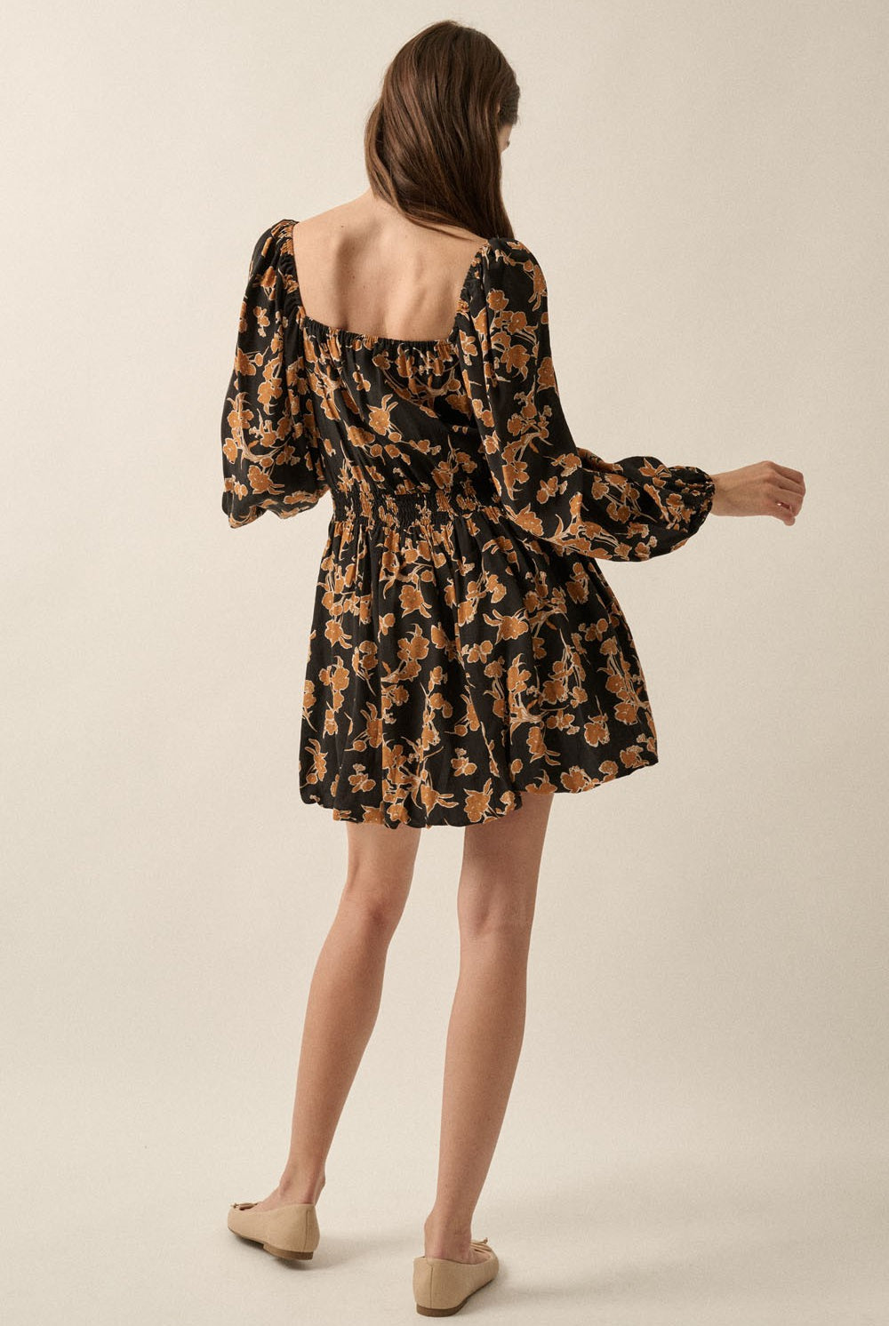 Autumn-Whispers-Square-Neck-Floral-Mini-Dress-Black-Rust-Floral-Avah