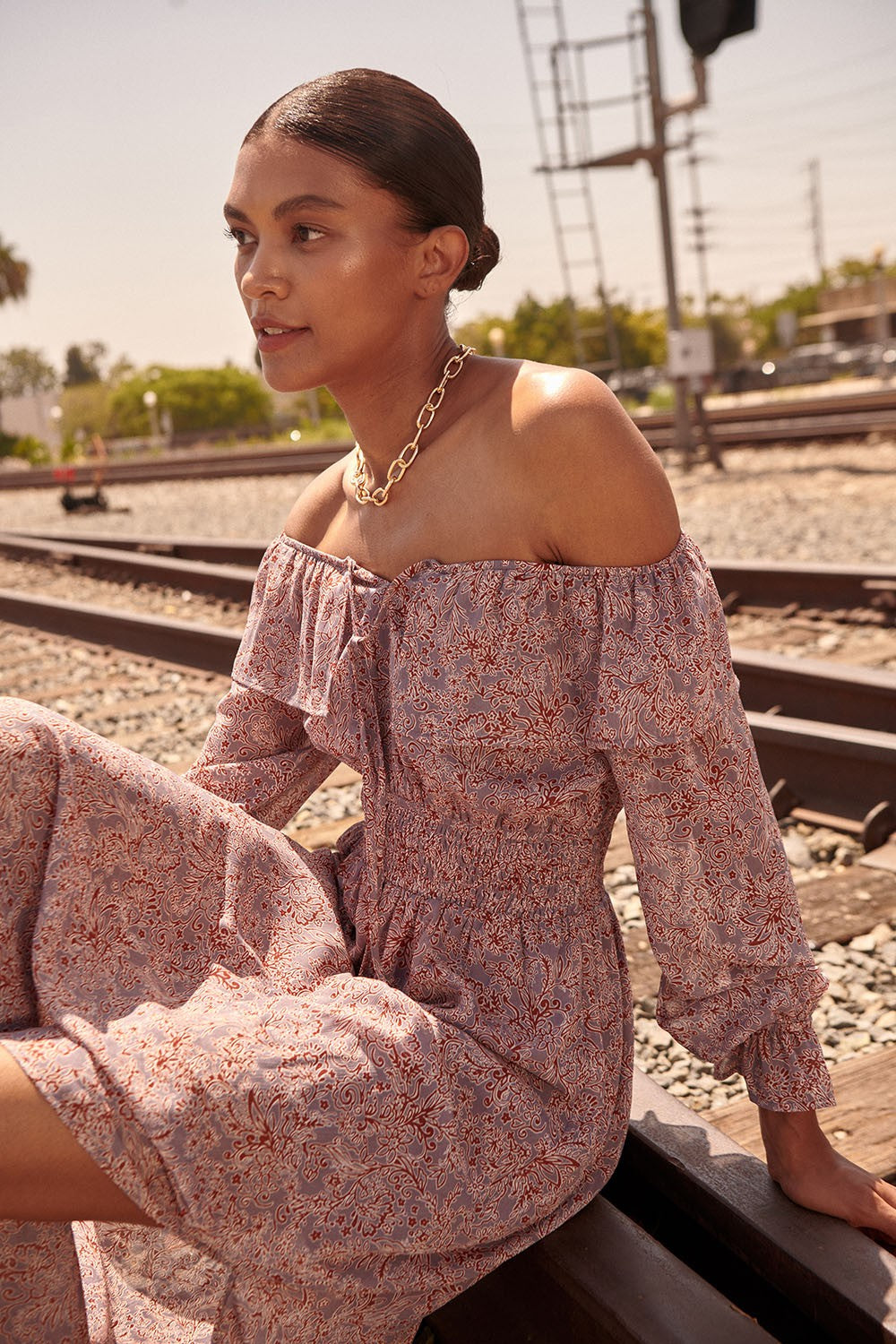 Azure Romance Floral Long Sleeve Maxi Dress