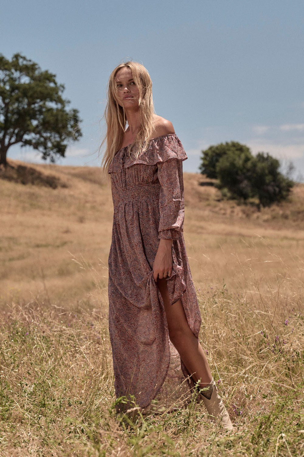 Azure Romance Floral Long Sleeve Maxi Dress