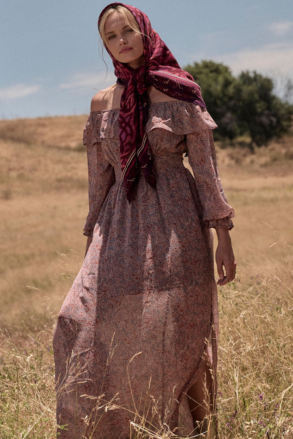 Azure Romance Floral Long Sleeve Maxi Dress