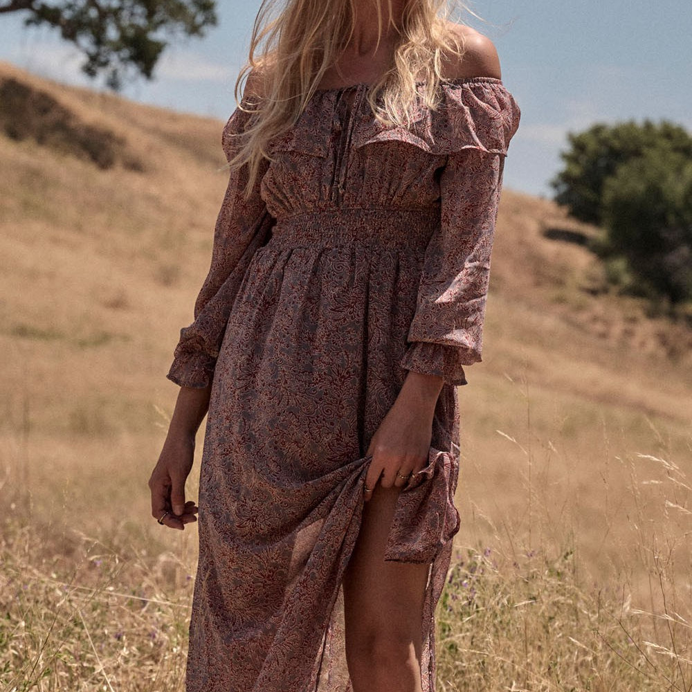 Azure Romance Floral Long Sleeve Maxi Dress