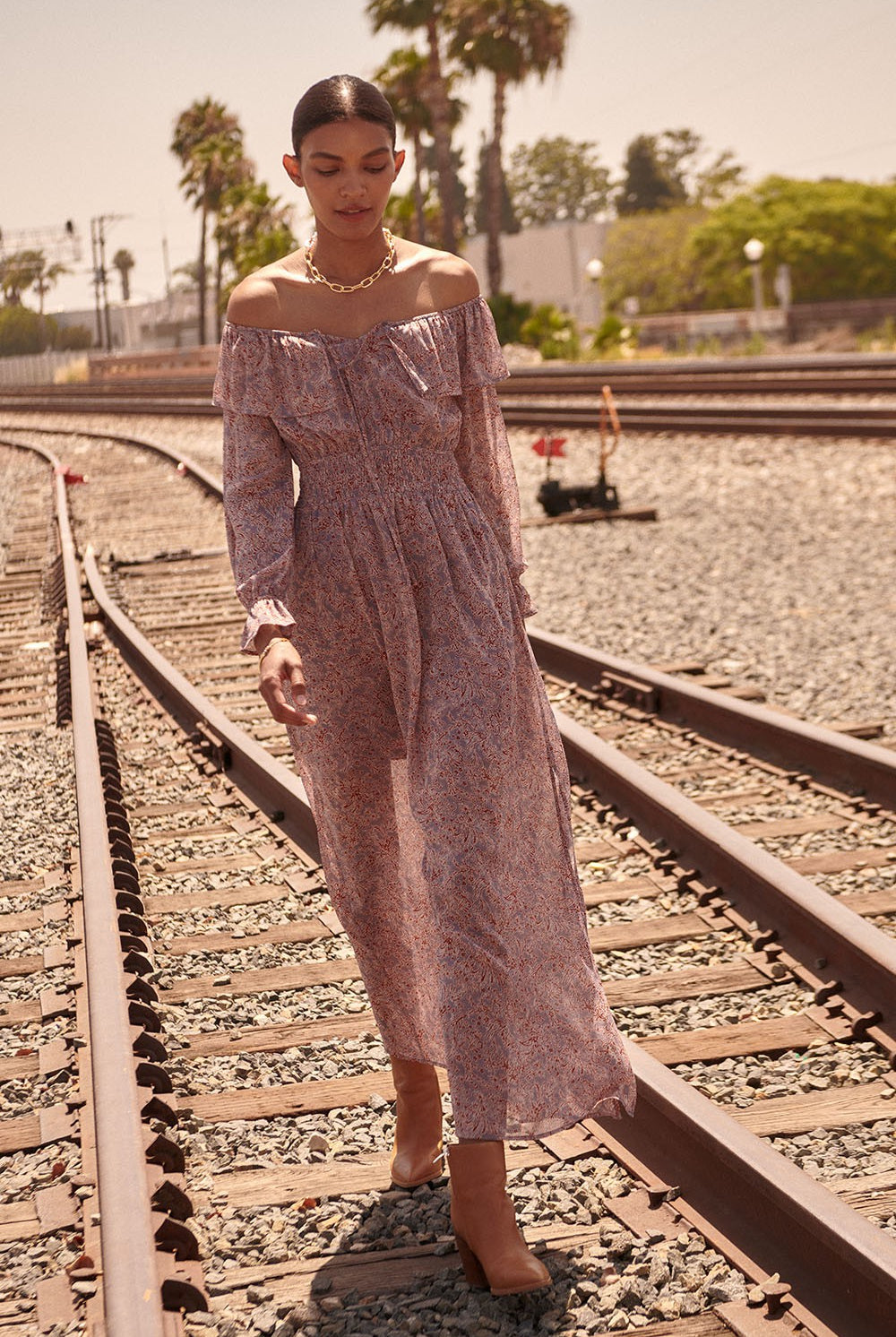 Azure Romance Floral Long Sleeve Maxi Dress