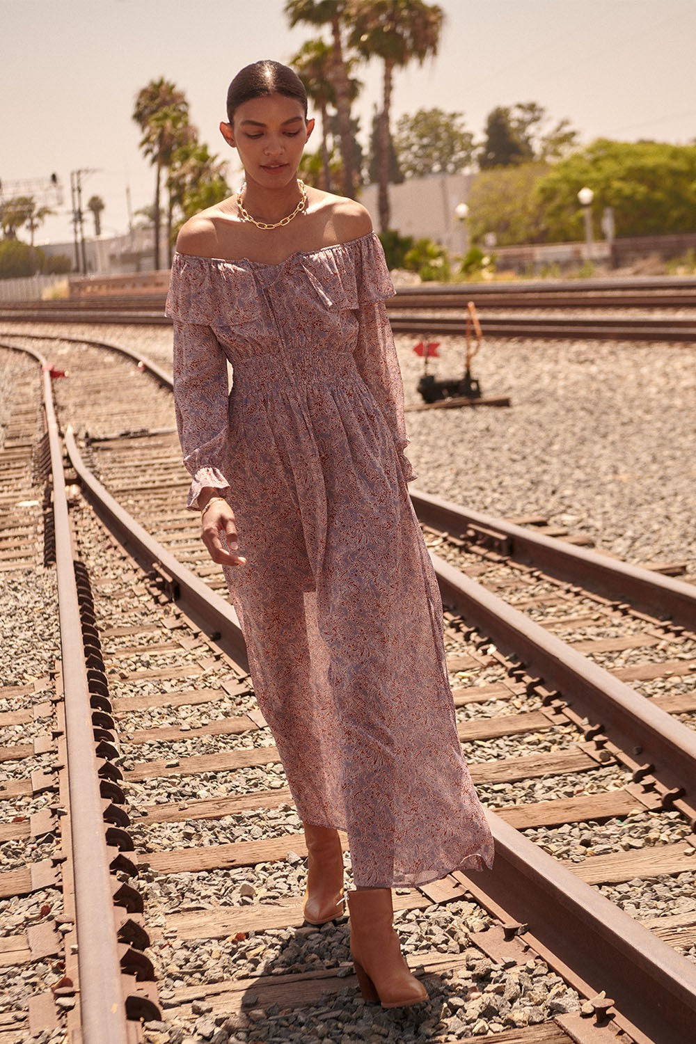 Azure Romance Floral Long Sleeve Maxi Dress