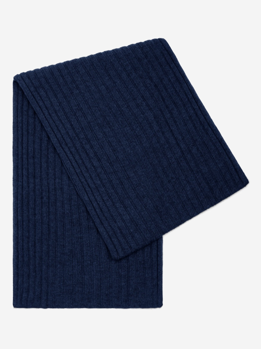 Navy blue cashmere scarf on a white background