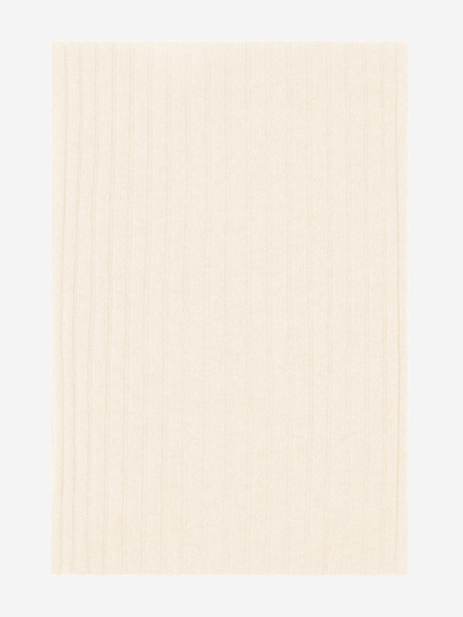 cream cashmere scarf with a subtle pattern on a white background
