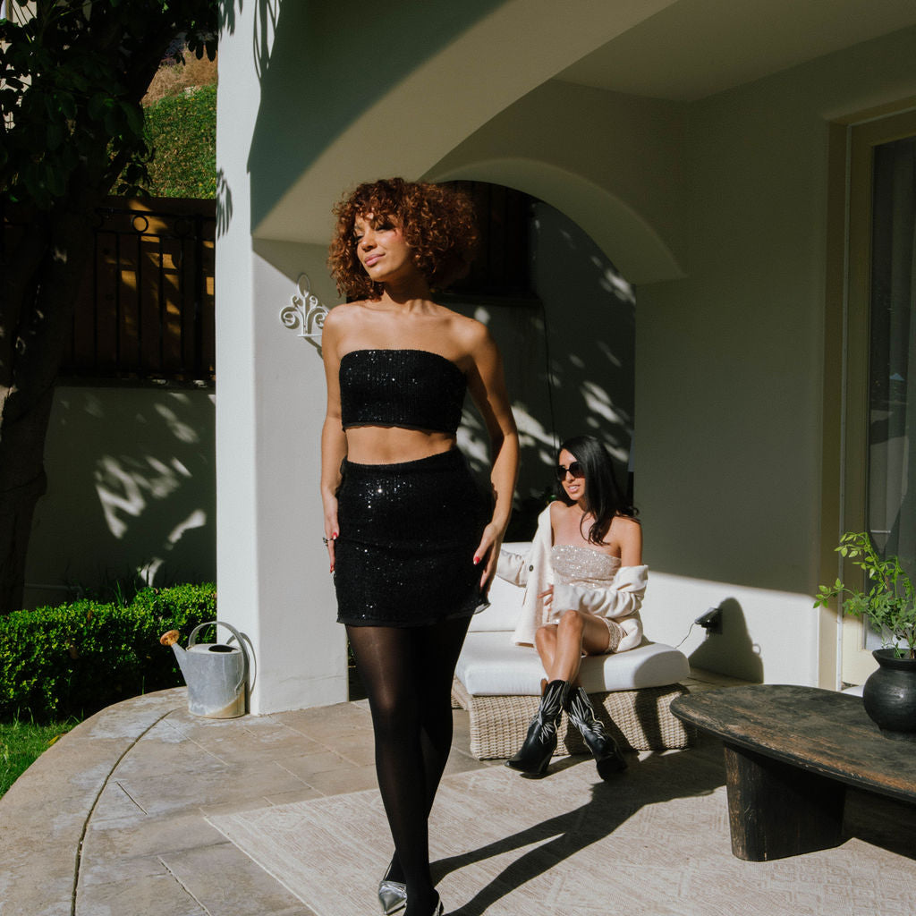 Celestial Shimmer Sequin Mini Skirt - Black