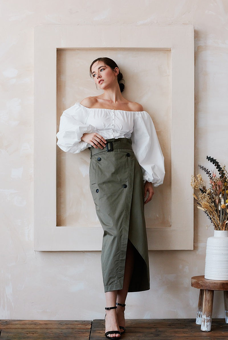 Embrace Cotton Elegance Off The Shoulder Corset Blouse- White-AVAH