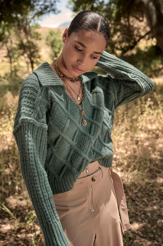 Evergreen-Mystique-Cable-Knit-Collared-Sweater-Green-Avah