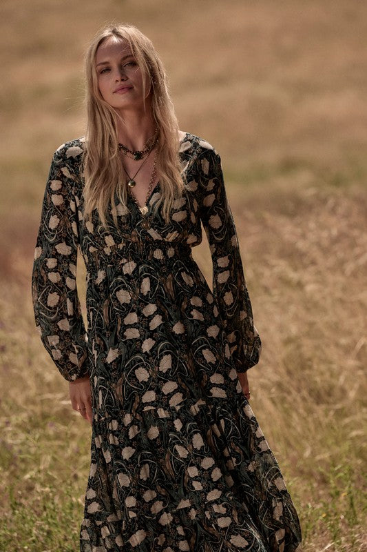 Forest-Enigma-Floral-Long-Sleeve-Maxi-Dress-Black-Green-Avah