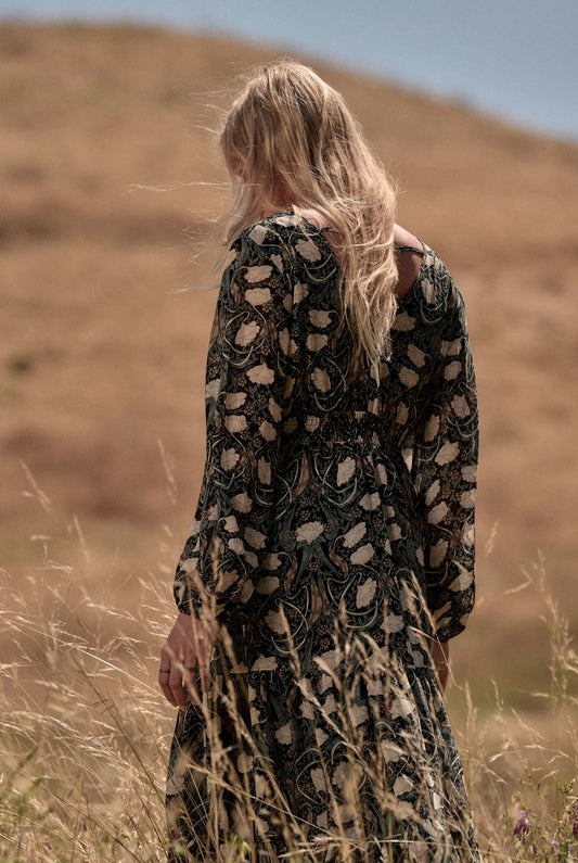 Forest-Enigma-Floral-Long-Sleeve-Maxi-Dress-Black-Green-Avah