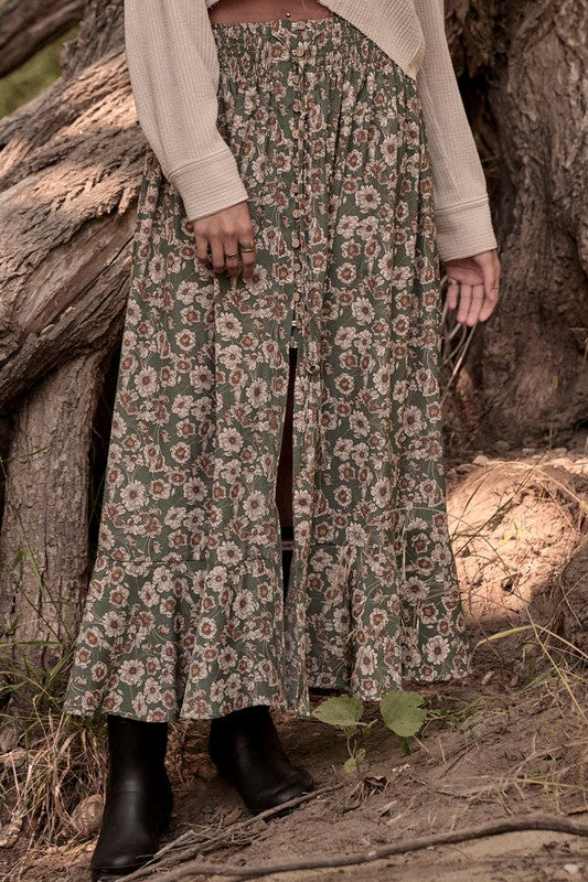 Garden-Dreamer-Tiered-Floral-Maxi-Skirt-Green-Avah