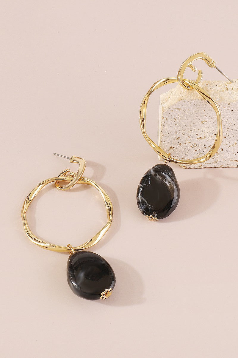 Gold-Hoop-with-Stone-Dangle-Earrings-Black-AVAH
