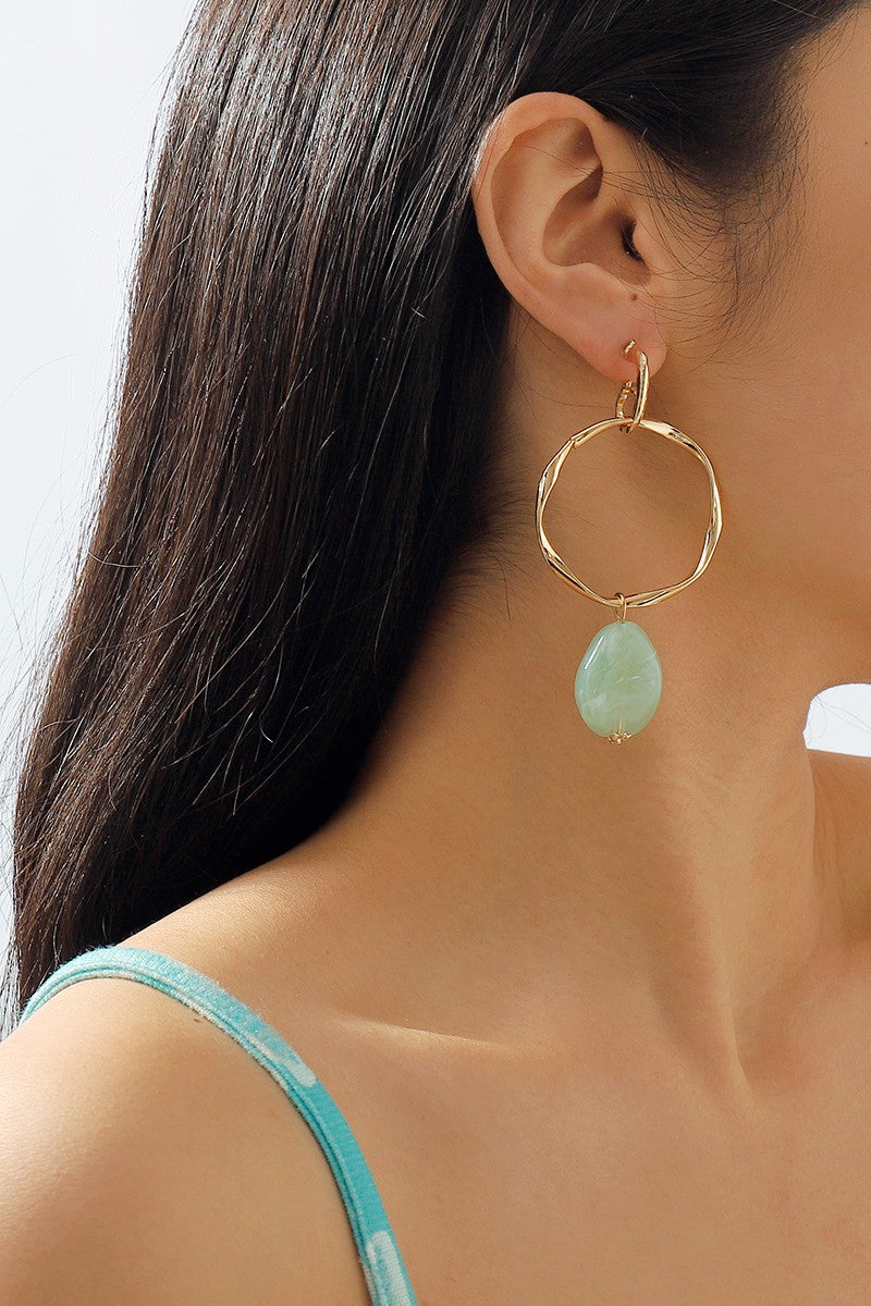 Gold-Hoop-with-Stone-Dangle-Earrings-Green-AVAH