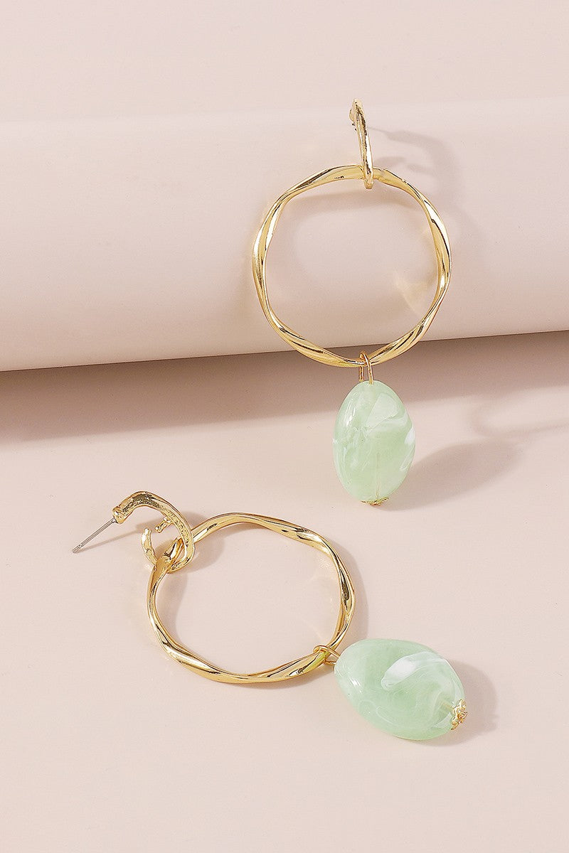 Gold-Hoop-with-Stone-Dangle-Earrings-Green-AVAH