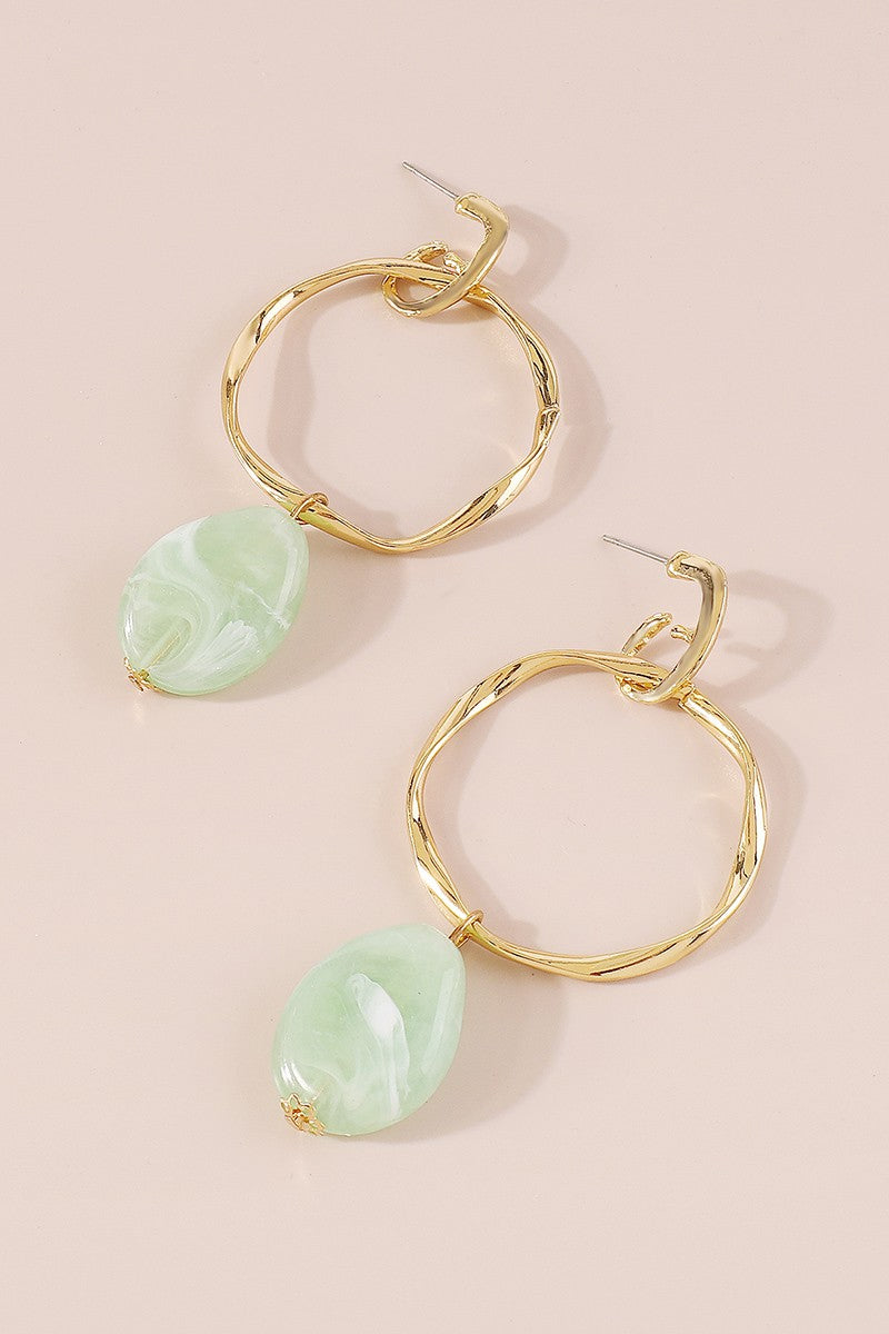 Gold-Hoop-with-Stone-Dangle-Earrings-Green-AVAH