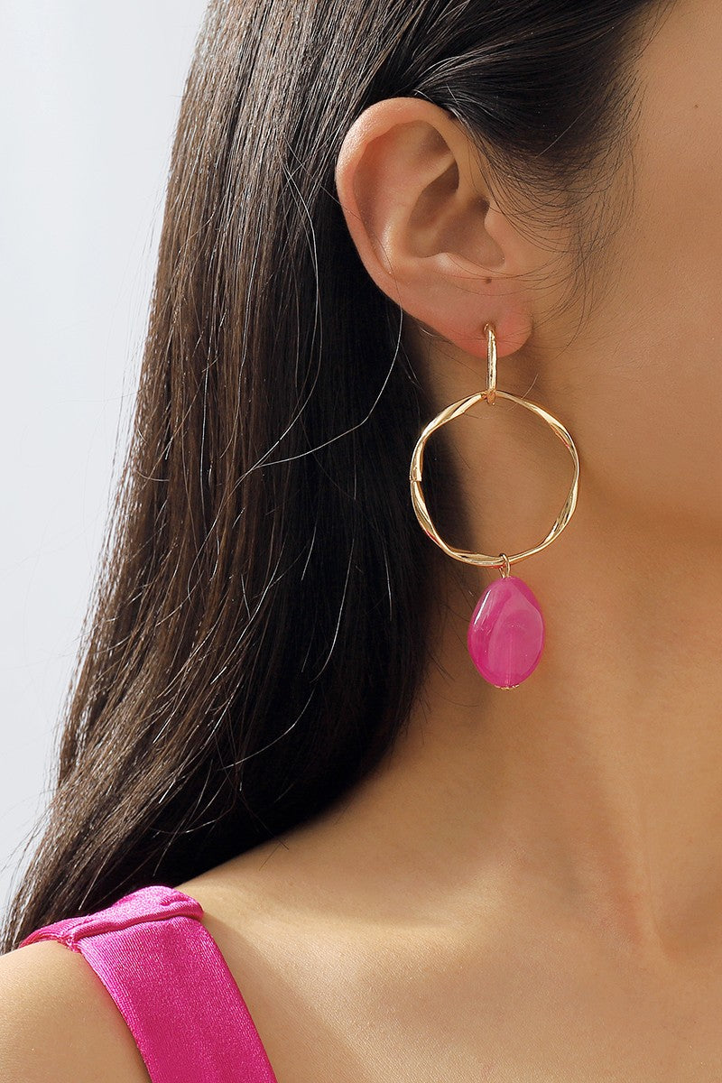 Gold-Hoop-with-Stone-Dangle-Earrings-Pink-AVAH