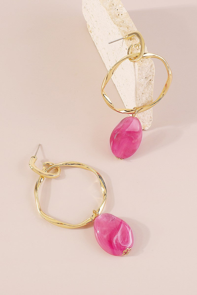 Gold-Hoop-with-Stone-Dangle-Earrings-Pink-AVAH