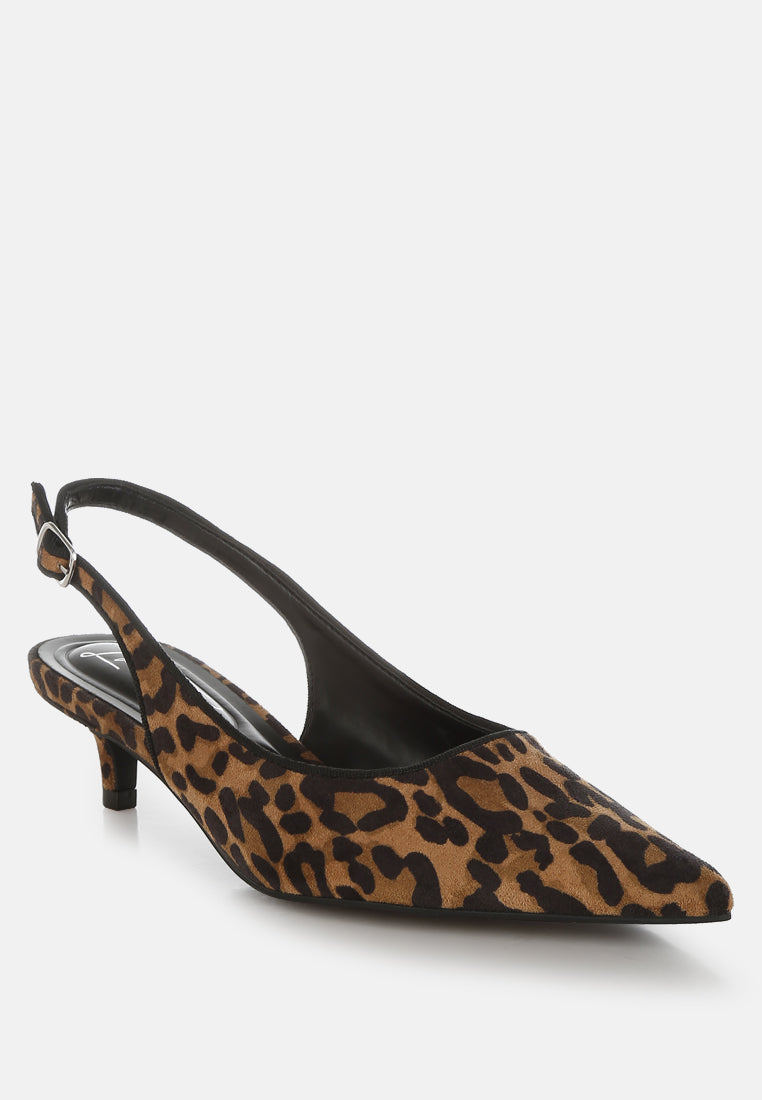 Leopard Slingback featuring a sleek microfiber finish closed pointed toe kitten heel side view