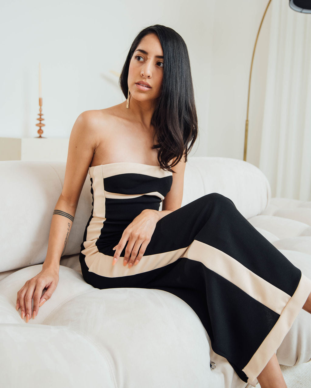 Glamour Bodycon Strapless Maxi Dress with Stripe-Avah