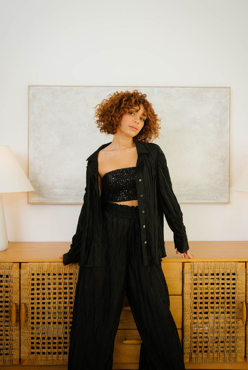 Elegance Unfolded High Waisted Wide Leg Pants - Black-AVAH