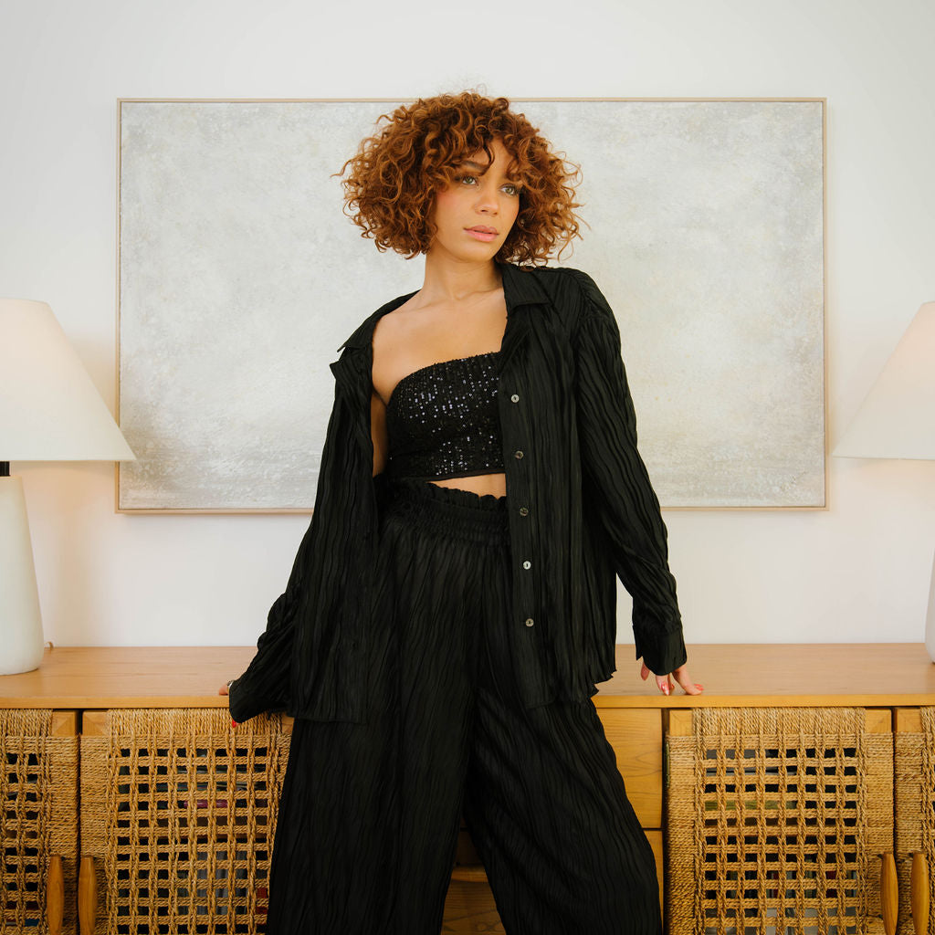 Elegance Unfolded High Waisted Wide Leg Pants - Black-AVAH