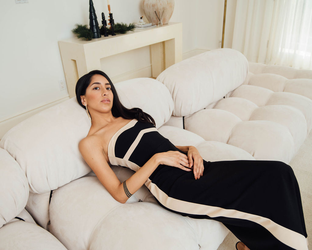 Glamour Bodycon Strapless Maxi Dress with Stripe-Avah