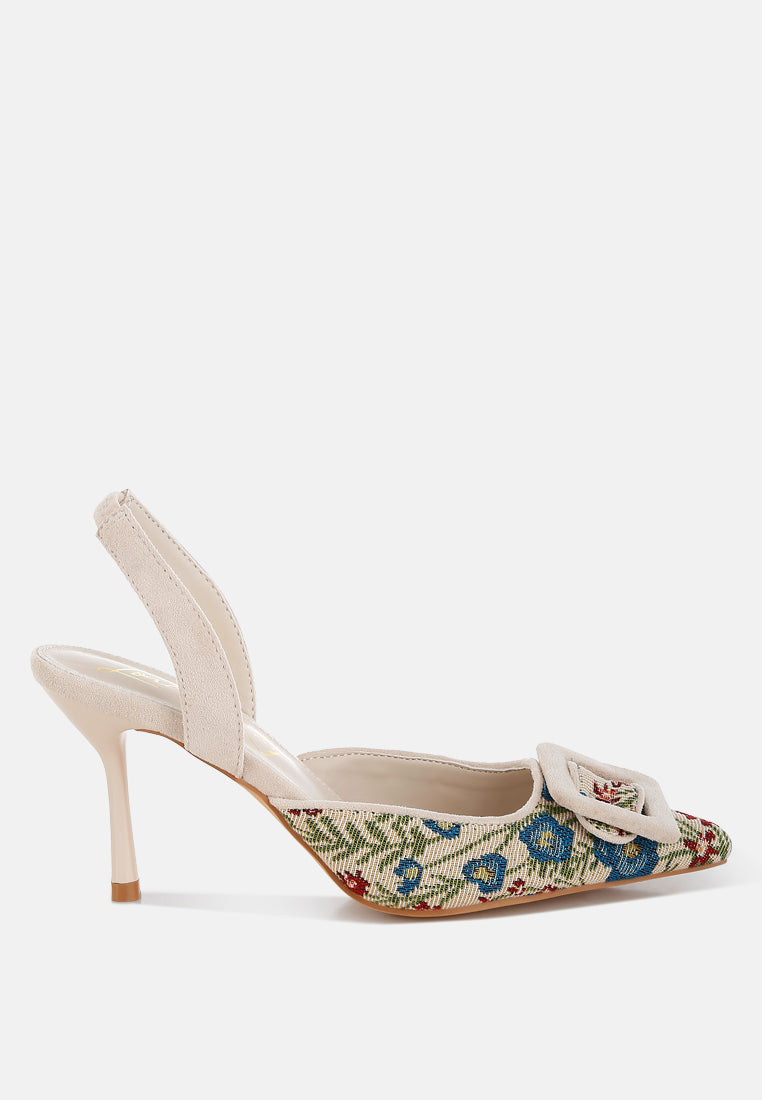 Miraya Embroidered Buckle Detail Stiletto Heels-0